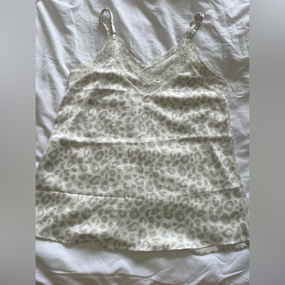 White and grey lace tank top